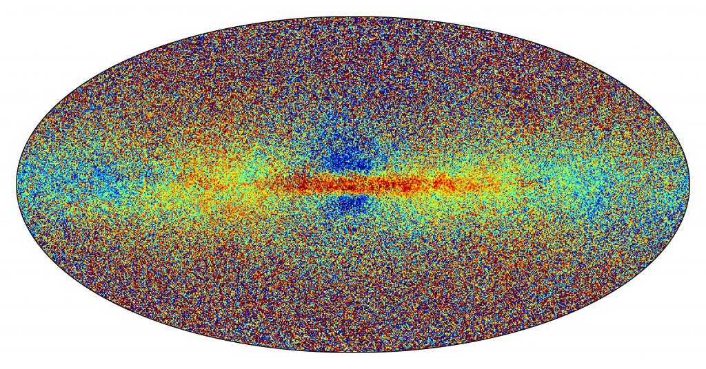 This is a metallicity map derived from the 3rd data release from ESA's Gaia mission.  Each dot is a star, and red stars are richer in metals, that is, elements heavier than hydrogen and helium.  Further from the center, stars are made of more primordial material.  Image Credit: ESA/Gaia/DPAC;  CC BY-SA 3.0 IGO