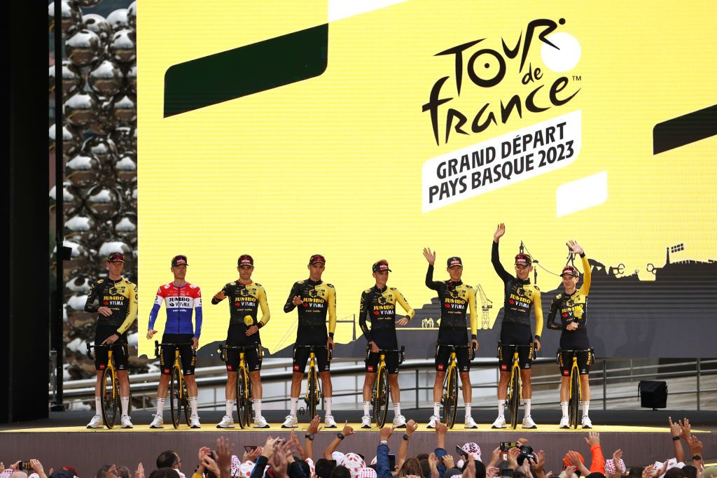 Tour de France 2023: Jumbo-Visma with defending champion Jonas Vingegaard at the teams presentation in Bilbao, Spain
